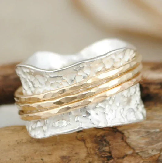 Anillo Hilos en Oro Vintage y Plata